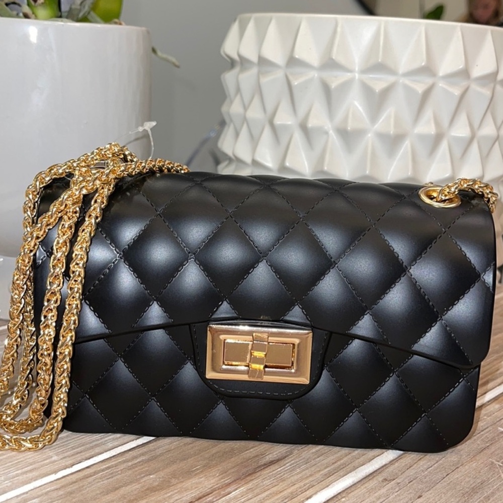 NWT Small Jelly Coco Quilted Vegan
Crossbody Gold Chain Glam Bag